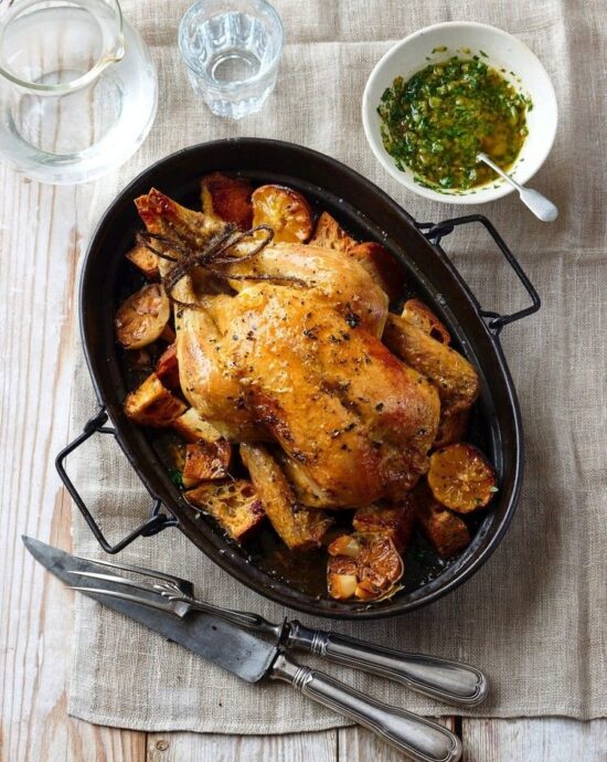 Lemon Roasted Chicken with Croutons — Bim Bim Cooks